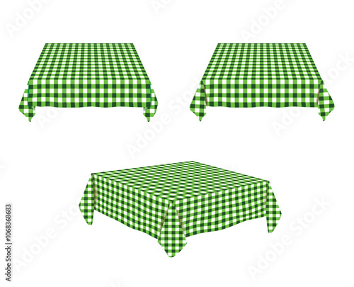 Green tablecloth with checkered pattern, vector