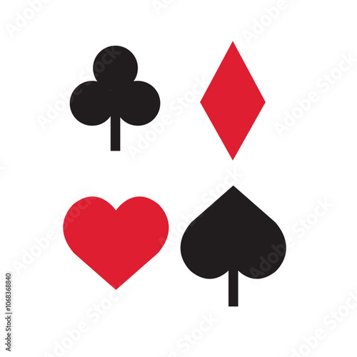 Card suit icons, clubs diamonds hearts spades icons, Casino Poker and gambling graphic elements, Outline icon, red, black