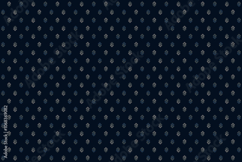 Seamless pattern with abstract geometric S sign in gray and blue on dark blue background. Vector illustration, for shirt dress blanket table sheet fabric textile cover decoration wallpaper