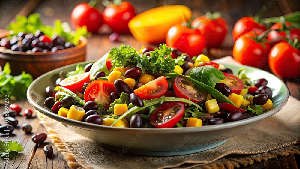 Fresh Salad with Roasted Corn and Black Beans - Vibrant Silhouette Photography of Healthy Ingredients, Colorful Vegetables, and Nutrient-Rich Bowls for Culinary Inspiration Fresh Salad with Roasted Corn and Black Beans - Vibrant Silhouette Photography of Healthy Ingredients, Colorful Vegetables, and Nutrient-Rich Bowls for Culinary Inspiration
