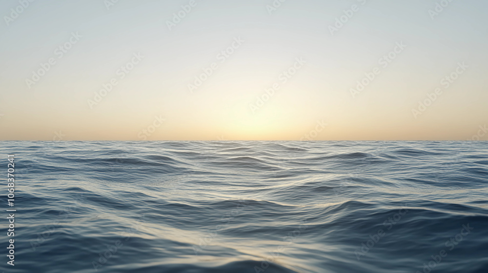 Ocean Horizon at Sunrise. Calm Sea Waves Under Morning Sky Creating a Tranquil Natural Seascape Ocean Horizon at Sunrise. Calm Sea Waves Under Morning Sky Creating a Tranquil Natural Seascape