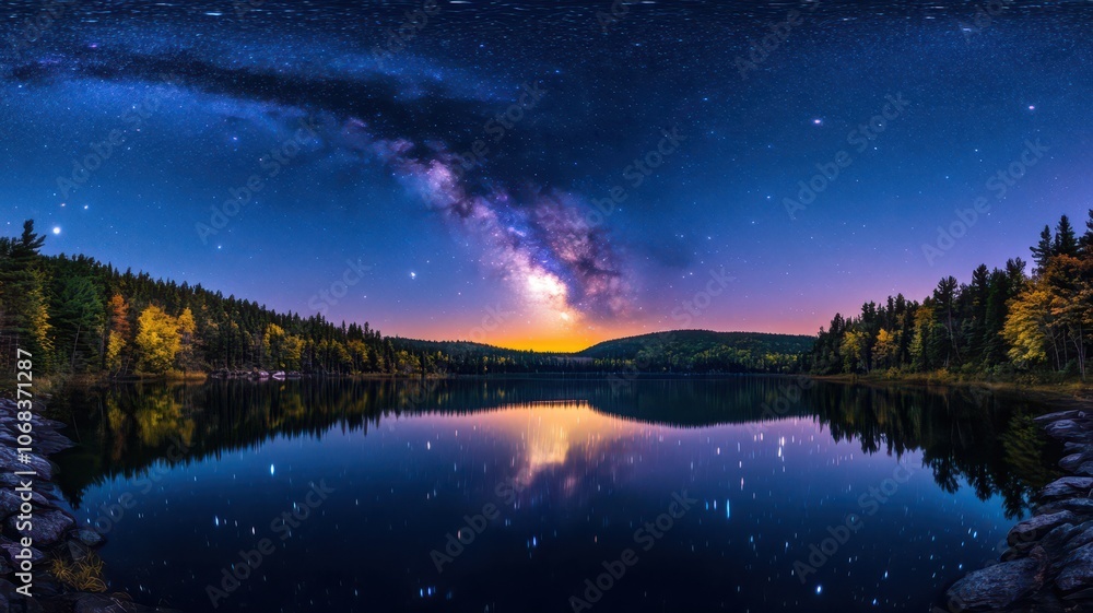 Clear night sky filled with stars over a tranquil landscape, inviting peace and wonder in nature's embrace. Clear night sky filled with stars over a tranquil landscape, inviting peace and wonder in nature's embrace.