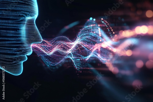 face generated by the ia from which voice waves emerge.