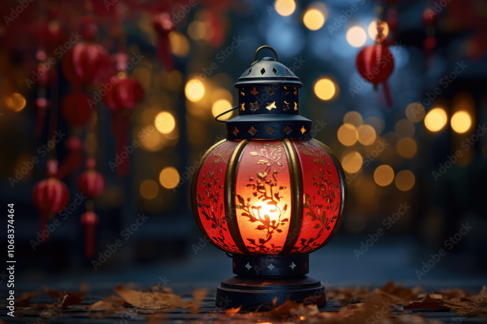 generated illustration of Chinese New Year decorations with red lanterns. generated illustration of Chinese New Year decorations with red lanterns.
