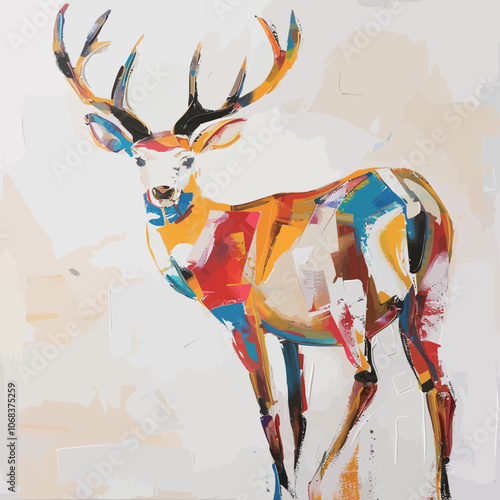Original oil painting of a deer with antlers. Modern Impressionism. 