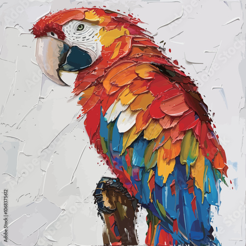 Painting of a colorful macaw parrot on white background. 