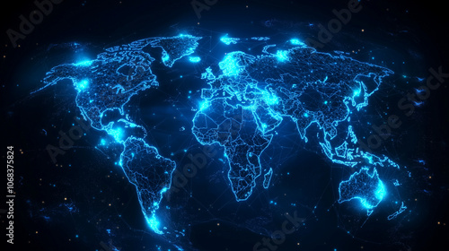Glowing Fingerprint Over World Map Representing Global Identity