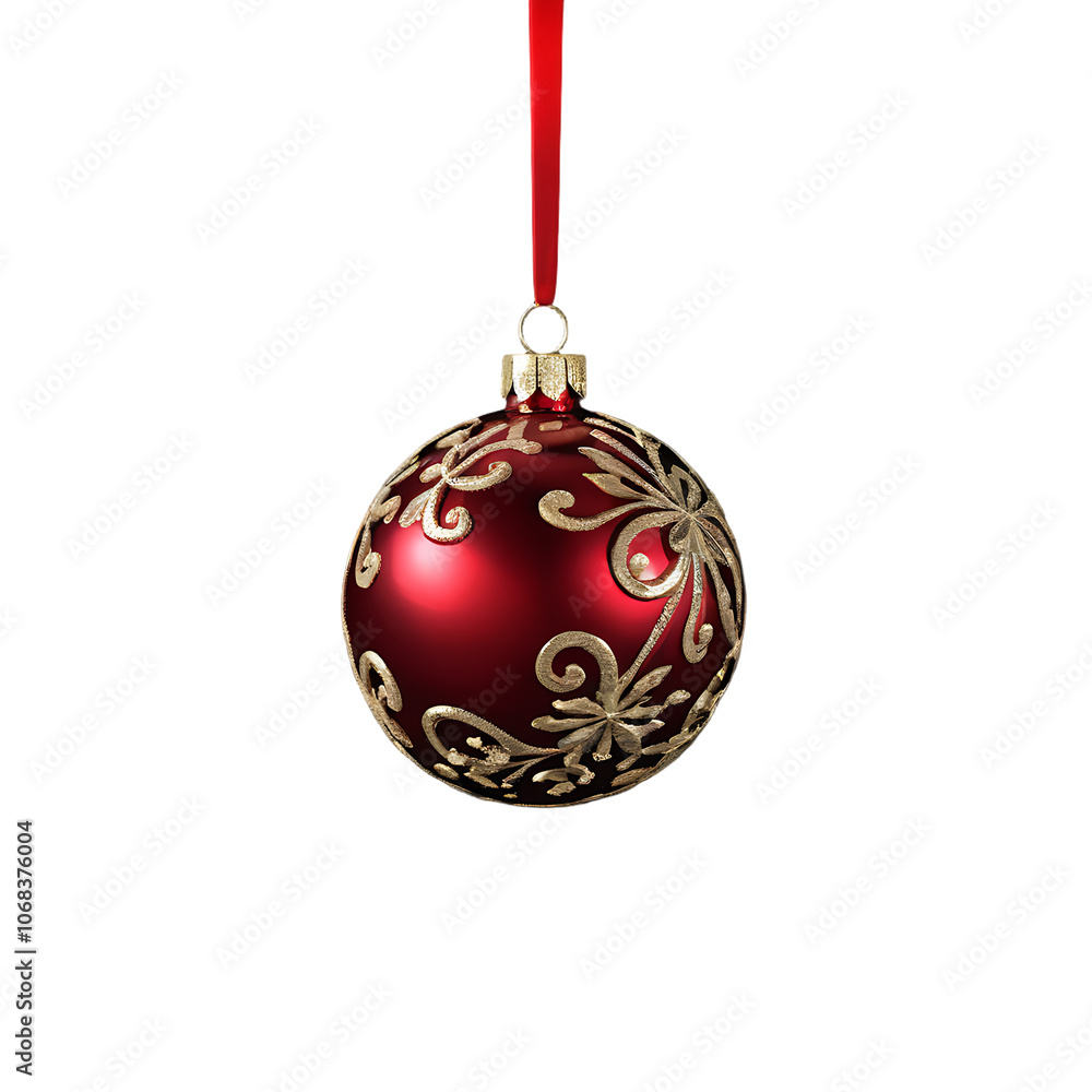 3D Red Christmas Ornament Ball with Glossy Surface and Gold Cap, Transparent background, Ai generated Images 3D Red Christmas Ornament Ball with Glossy Surface and Gold Cap, Transparent background, Ai generated Images