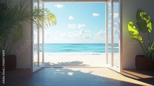 Tranquil Beach View from Open Window