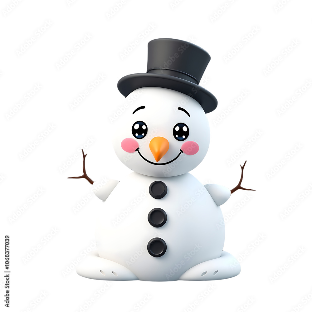 Cartoon 3D Snowman with Happy Expression, Transparent background, Ai generated Images Cartoon 3D Snowman with Happy Expression, Transparent background, Ai generated Images