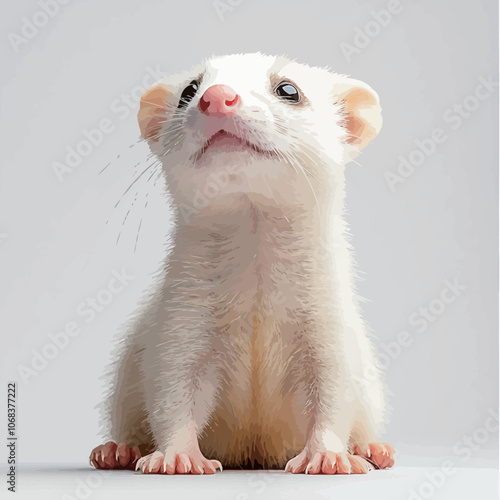 Portrait of a cute ferret on a gray background. Studio shot. 
