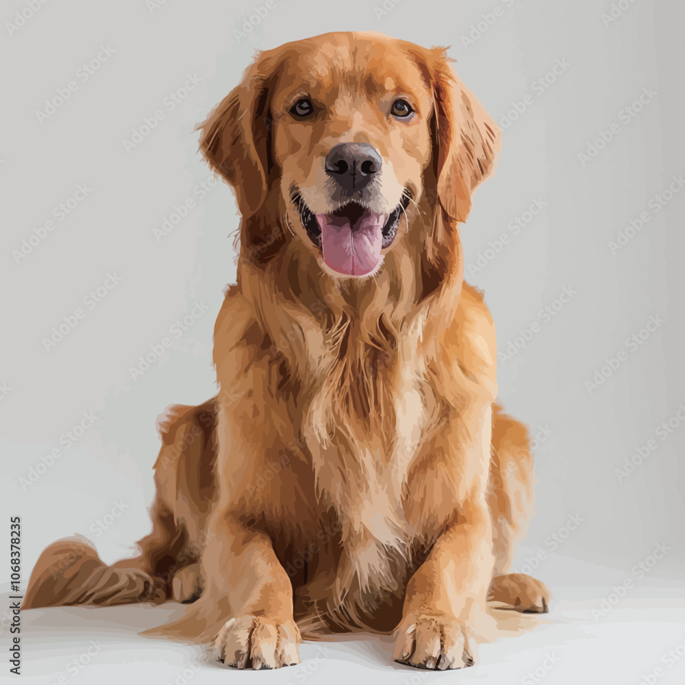 Fototapeta premium Portrait of a golden retriever dog on a gray background. 