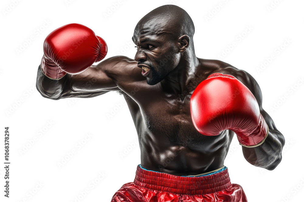 A powerful boxer showcasing technique with red gloves A powerful boxer showcasing technique with red gloves