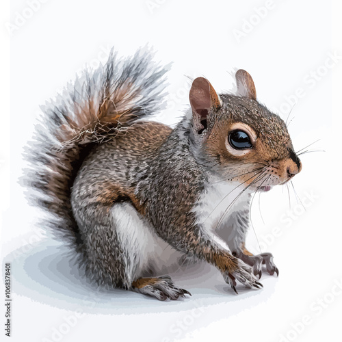 Portrait of a grey squirrel on a white background, isolated. 