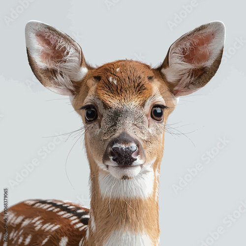 Portrait of a whitetail deer isolated on a white background 