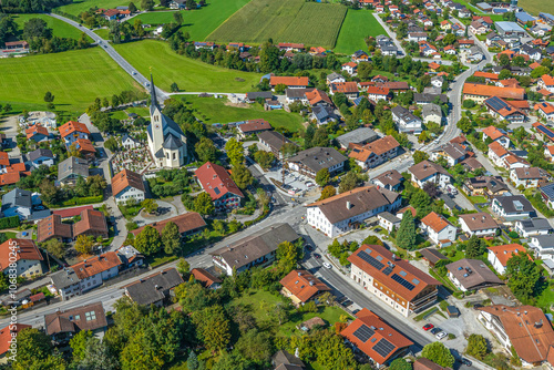 Die oberbayerische Gemeinde Riedering am Simssee von oben photo