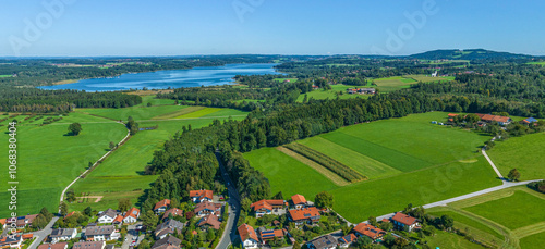 Die oberbayerische Gemeinde Riedering am Simssee von oben photo