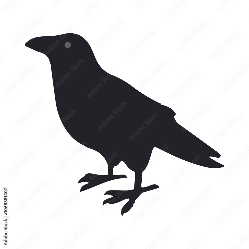 Naklejka premium Mysterious Black-Feathered Bird Icon Vector – Crow, Raven, or Blackbird Symbol for Magic, Folklore, and Mystery