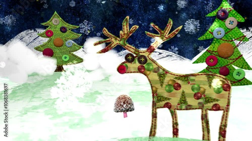 Christmas Eve. Quirky mixed media collage animation loop with Merry Christmas ending.