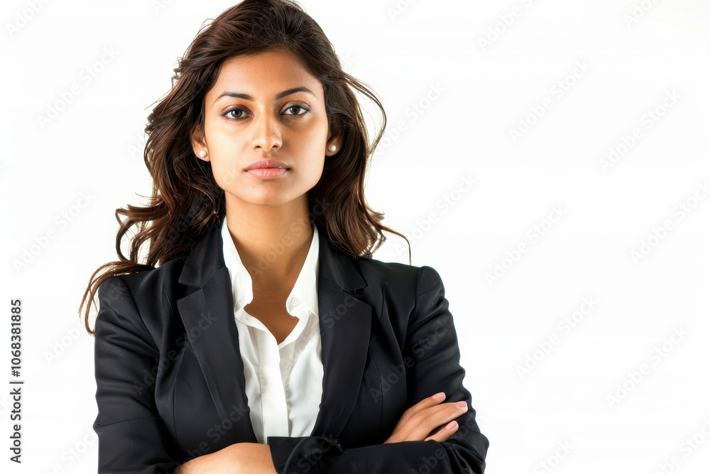 close up horizontal isolated image of a young and elegant lady posing in a black suit in front of a white natural background, copy space close up horizontal isolated image of a young and elegant lady posing in a black suit in front of a white natural background, copy space