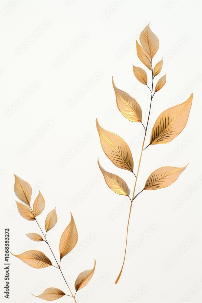 gold brown leaves beige background with copy space