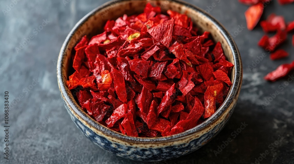 Vibrant Red Dried Chili Peppers in Bowl Vibrant Red Dried Chili Peppers in Bowl