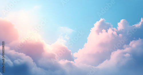 Bright Sky with Fluffy Clouds and Sun