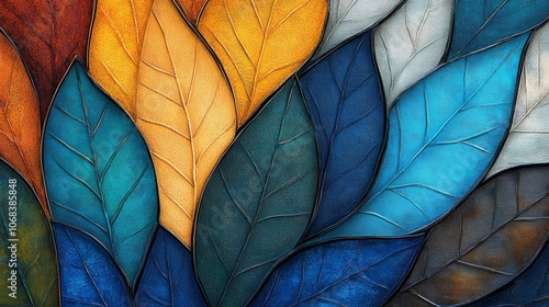 Wallpaper Mural Abstract Blue Gold Teal Leaf Pattern Nature Inspired Art Background Torontodigital.ca