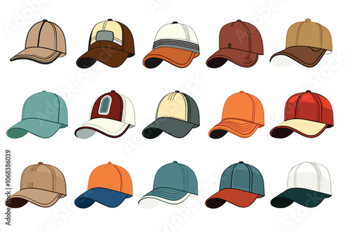 Baseball cap set cartoon. Isolated baseball cap hat symbol vector illustration photo