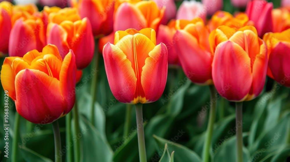 Vibrant Tulip Field in Spring: A Colorful Display of Nature's Beauty Vibrant Tulip Field in Spring: A Colorful Display of Nature's Beauty