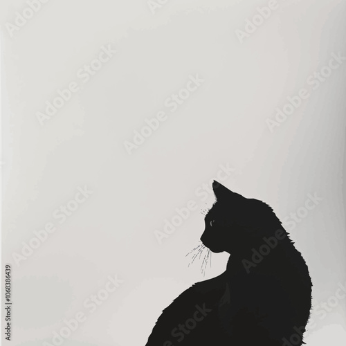 silhouette of a cat on a white background with space for text 