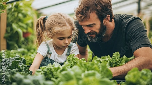 Wallpaper Mural A father and daughter examine a garden. This image is perfect for illustrating the joy of gardening, family time, and the benefits of fresh produce. Torontodigital.ca