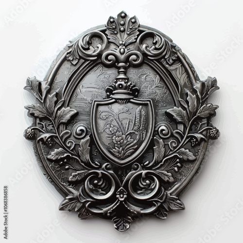 Silver coat of arms of Ukraine on a white background close-up 