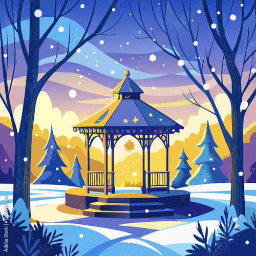 Winter wonderland with a gazebo