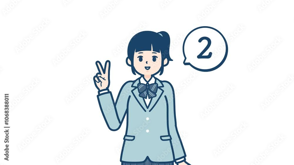 School girl_hand sign countdown_with alpha channel School girl_hand sign countdown_with alpha channel