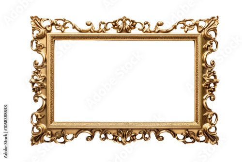 Antique wooden frame with gold paint in isolated transparent background