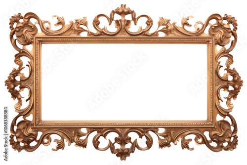 Antique wooden frame with gold paint in isolated transparent background