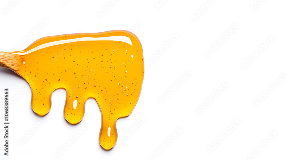 Flowing honey isolated on white background. Yellow honey drip on screen Flowing honey isolated on white background. Yellow honey drip on screen