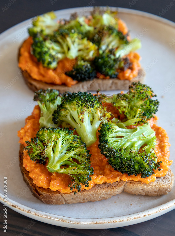 Delicious Healthy Toast with Roasted Broccoli for Breakfast Delicious Healthy Toast with Roasted Broccoli for Breakfast