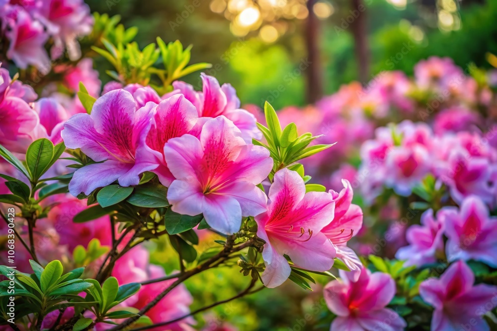 Majestic Azalea Serenity: A Portrait of Vibrant Blooms and Tranquil Nature, Capturing the Essence of Springtime Beauty in Full Bloom with Lush Greenery Surrounding the Blossoms Majestic Azalea Serenity: A Portrait of Vibrant Blooms and Tranquil Nature, Capturing the Essence of Springtime Beauty in Full Bloom with Lush Greenery Surrounding the Blossoms