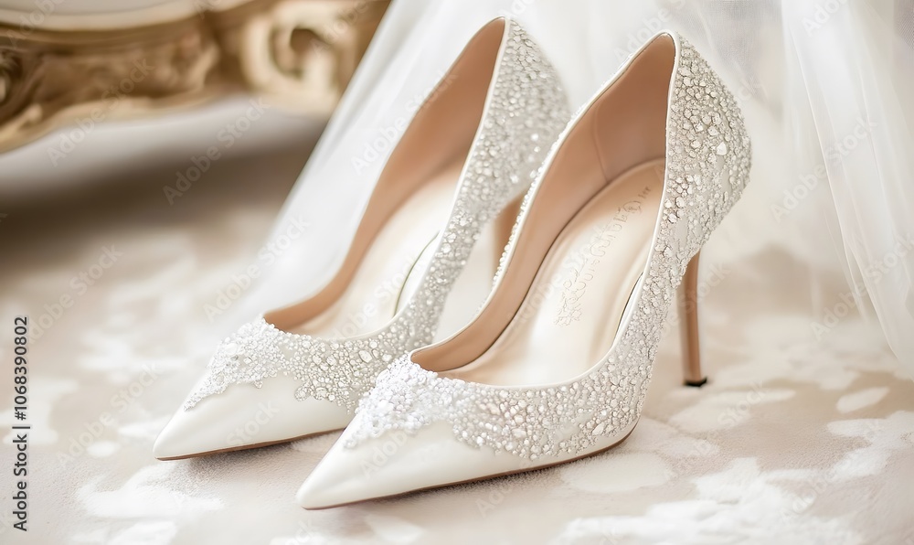 bride's white wedding shoes and veil, Generative AI bride's white wedding shoes and veil, Generative AI
