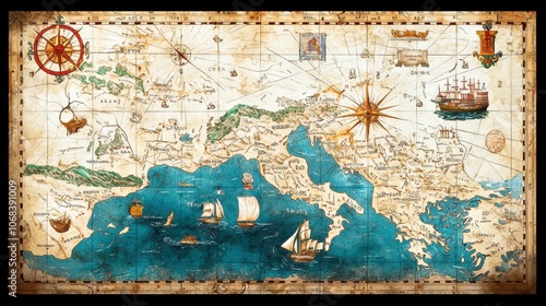 Explore the artistic journey of a joyful monkey through a decorative map of ancient greece