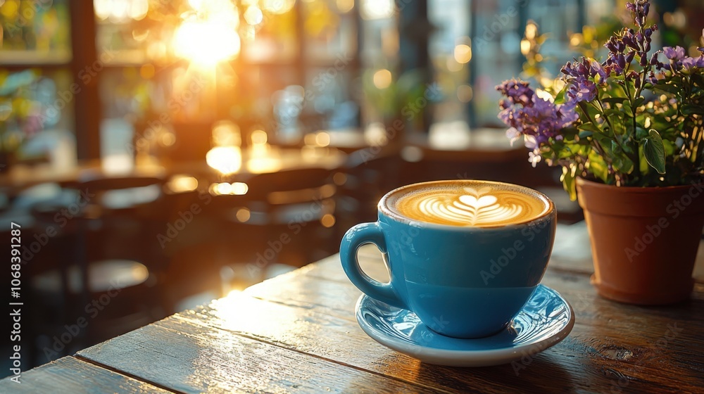 Sunny Morning Latte in Cozy Coffee Shop Sunny Morning Latte in Cozy Coffee Shop