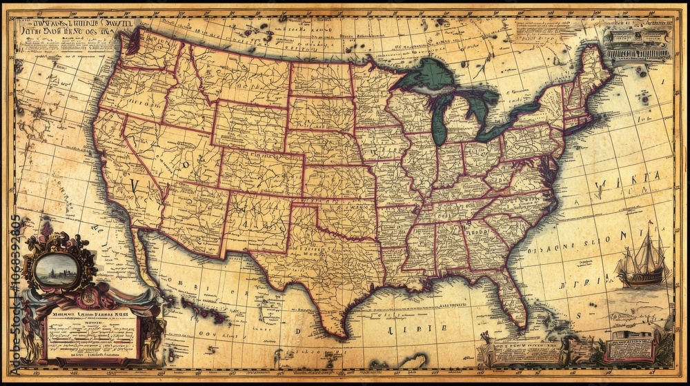 Fototapeta premium Explore the joyful journey of a monkey through historical maps of the united states in stunning gigapixel detail