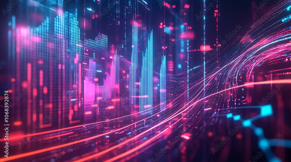 Abstract Digital Cityscape with Glowing Lines and Data Visualizations Abstract Digital Cityscape with Glowing Lines and Data Visualizations
