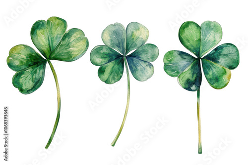 Vibrant green watercolor four-leaf clover 