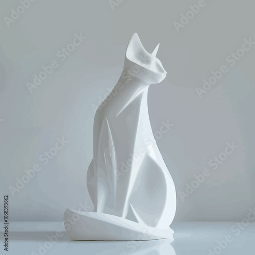 White cat figurine on white background. 3d render illustration. 