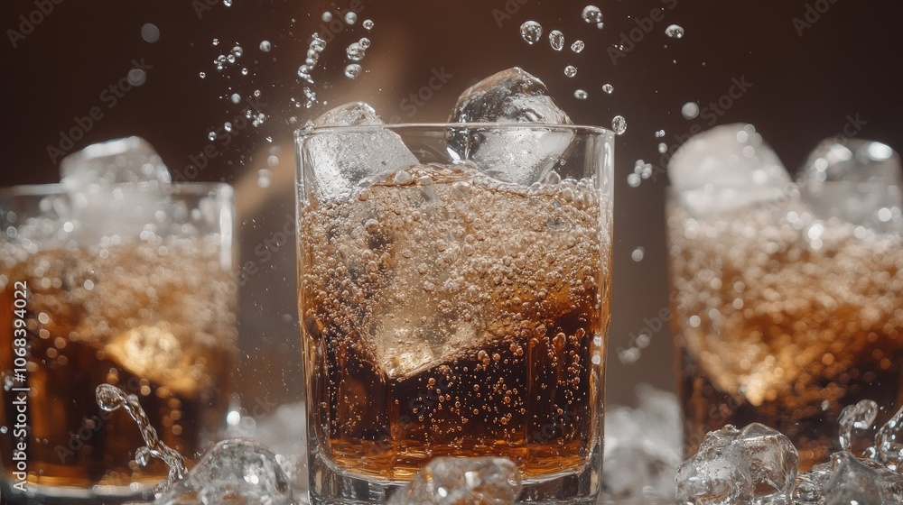 Refreshing Sparkling Beverage with Ice Cubes Refreshing Sparkling Beverage with Ice Cubes
