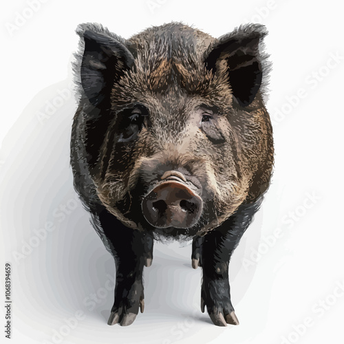 Wild boar isolated on white background. 3D illustration. Studio photography. 