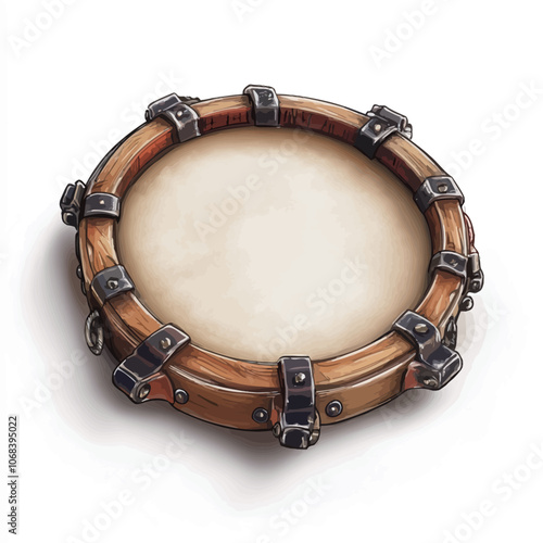 Wooden tambourine isolated on white background with clipping path 